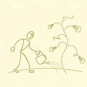 Sketchy businessman gardening in bulb tree